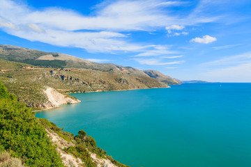 Fototapeta na wymiar View of sea bay from coastal road on Kefalonia island, Greece