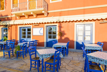 Greek traditional tavern in Fiskardo port, Kefalonia island