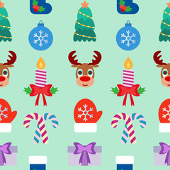 Seamless Christmas colorful background. Flat design. Vector
