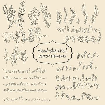 Hand sketched vintage floral elements