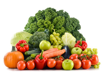 Assorted raw organic vegetables isolated on white