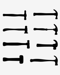 Black silhouettes of different hammer, vector illustration