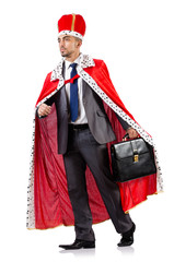 King businessman isolated on the white