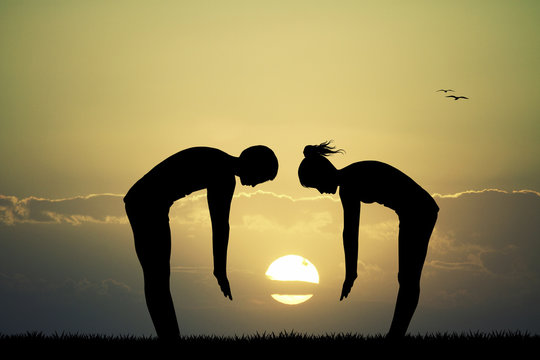 couple does exercises at dawn