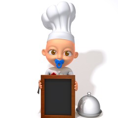 Baby Jake chef with menu board