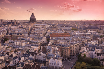 Fototapeta na wymiar View of Paris France rooftops from above at sunset