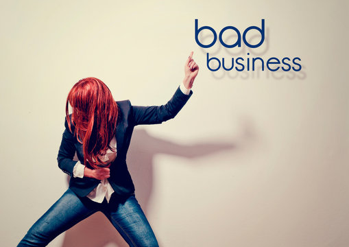 business woman showing fraud - business rocks 04
