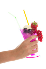 fruit sorbet in pink glass