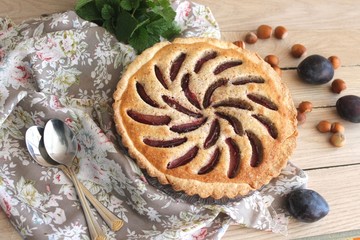 tart with almond cream and plums