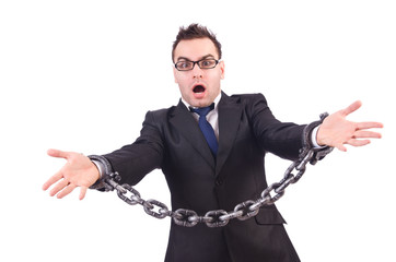 Businessman with chain isolated on the white