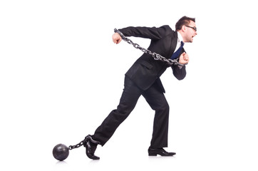 Businessman with chain isolated on the white