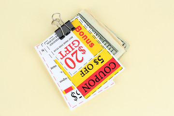 Set of cut coupons for shopping to save money