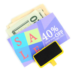 Set of cut coupons for shopping to save money, isolated on