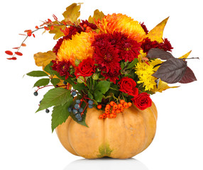 Obraz premium Beautiful autumn composition in pumpkin isolated on white