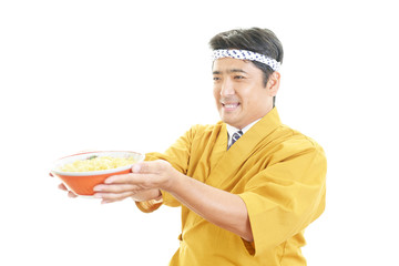 仕事中のラーメン職人