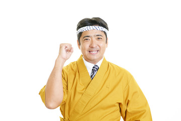 ガッツポーズの寿司職人