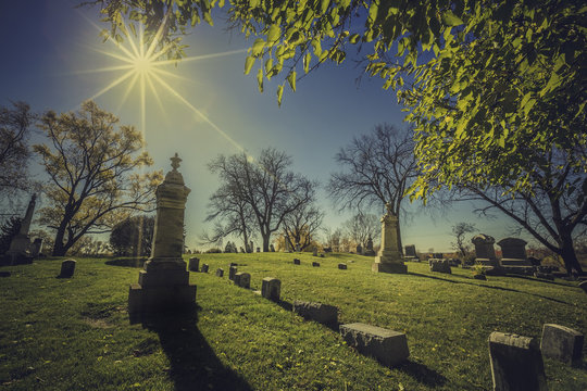 Old cemetery - vintage look with sun light