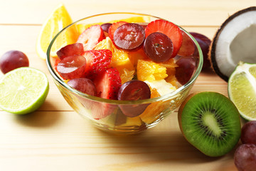 Fruit salad on table