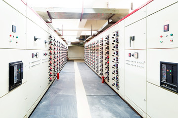 Electrical energy distribution substation in a power plant.