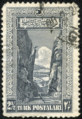 stamp printed in Turkey shows Gorge of the Sakarya River