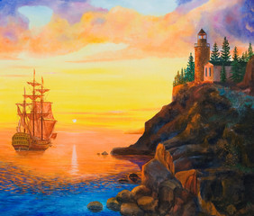 Oil painting on canvas. Sunset on the sea - 72482604