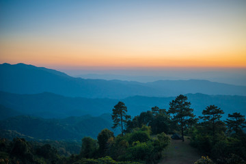 Beautiful sunset nature background Mountains and sky