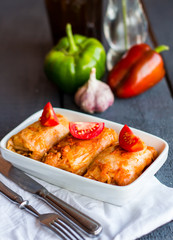 stuffed cabbage with meat and fresh tomatoes, Ukrainian cuisine