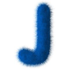 Blue shag J letter isolated on white background