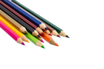 Colour pencils isolated on white background close up