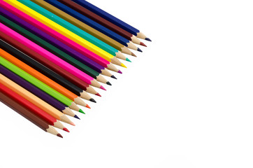 Colour pencils isolated on white background close up