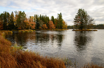 Scenic view of a river in autumn