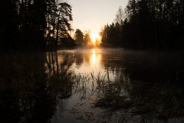 Scenic view of a river in sunrise
