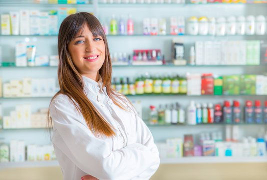 Portrait of a smiling female pharmacist