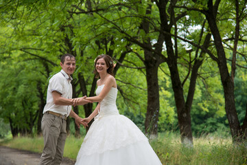 Beautiful married couple in the wedding day