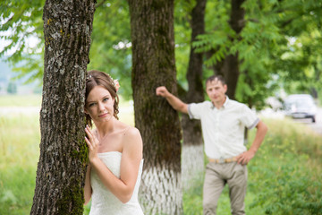 Fototapeta premium Beautiful married couple in the wedding day