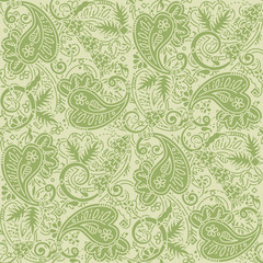 Fototapeta premium Seamless paisley background of pale green and tan colors