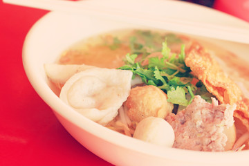 Thai Noodle on red table-instagram filter