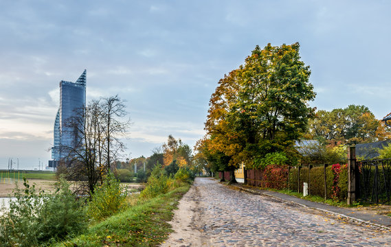 Old embankment of Riga by autumn, Latvia
