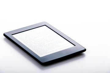 black ebook reader or tablet on white background