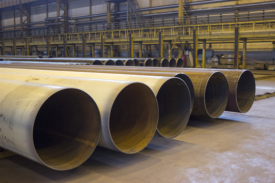 Large diameter pipes are in industrial workshop