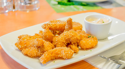 fried shrimp in white plate
