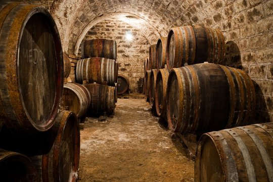 Barrels in a hungarian wine cellar