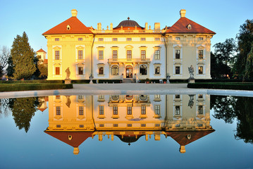 Slavkov castle reflected in water - obrazy, fototapety, plakaty
