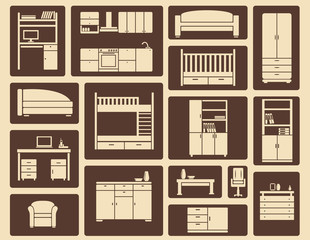 Flat furniture and interior icons