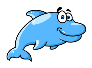 Happy cartoon blue dolphin character