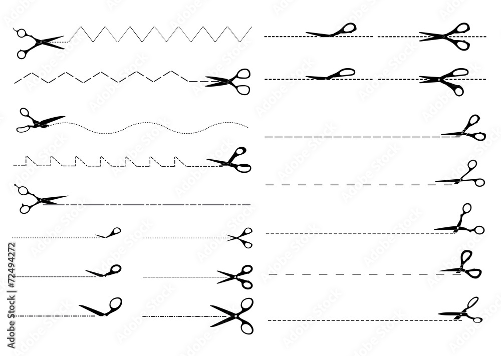 Wall mural set of templates with scissors cutting paper