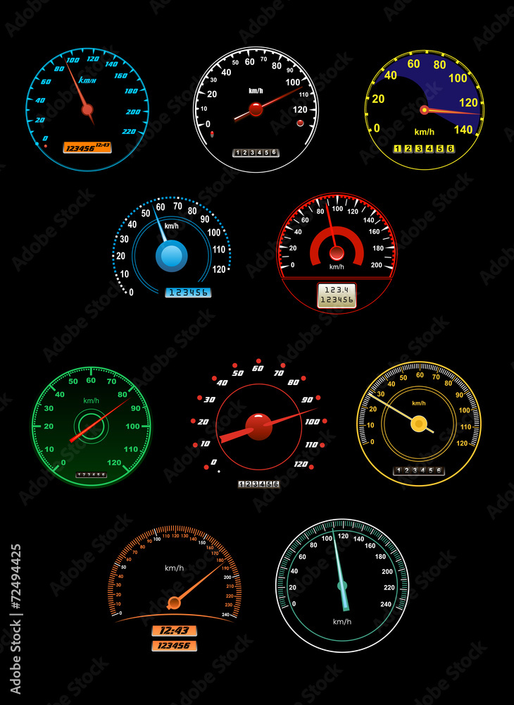 Aufkleber speedometers set with dials and gauges with needle pointers