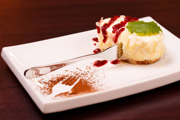 Cheesecake ready to eat in restaurant