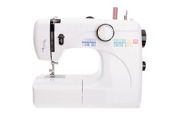 Modern sewing machine for sewing textiles. Close up.