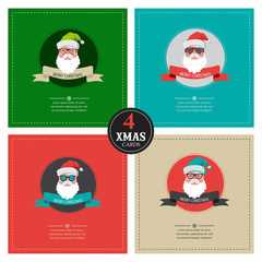 four xmas cards with hipster santa .place for your text © jennylipmic